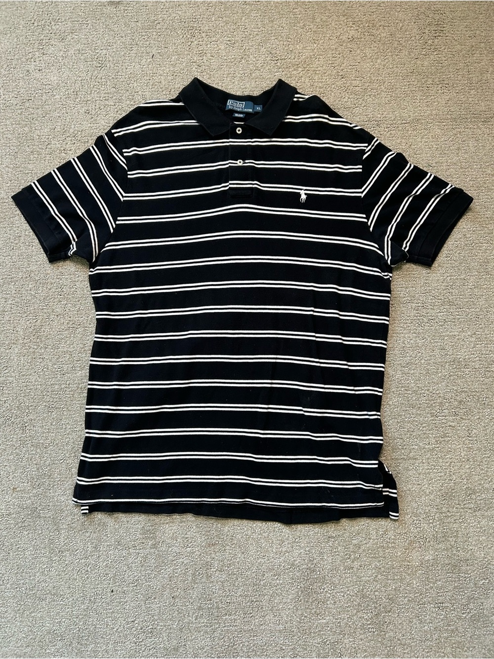 Polo Ralph Lauren Shirt Mens XL Black White Striped Mesh Pique Pony Golf